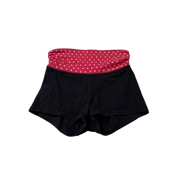 aerie Pants - Aerie Slim Gym Short S Black Red Polka Dot Foldover Waist Athleisure Yoga Y2K